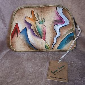 NWT Vintage Sam Sam Hand-Painted Leather Cosmetic Bag